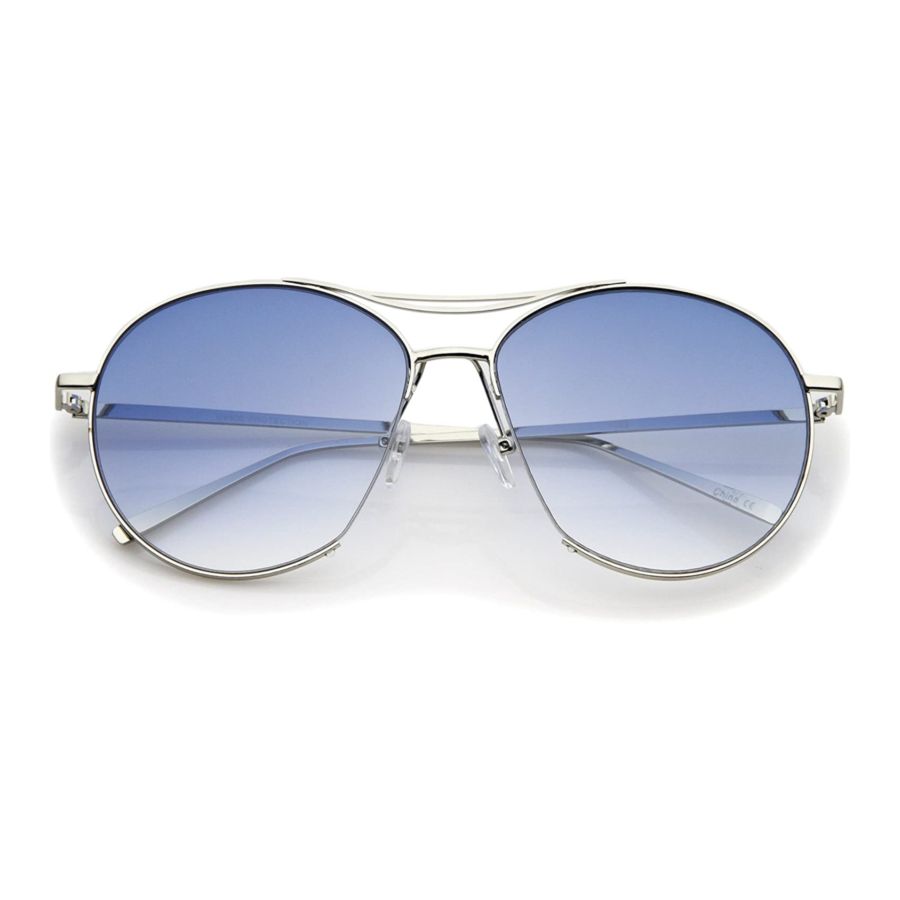 Oversized Metal Frame Brow Bar Semi-Rimless Gradient Flat Lens Aviator Sunglasses 60mm