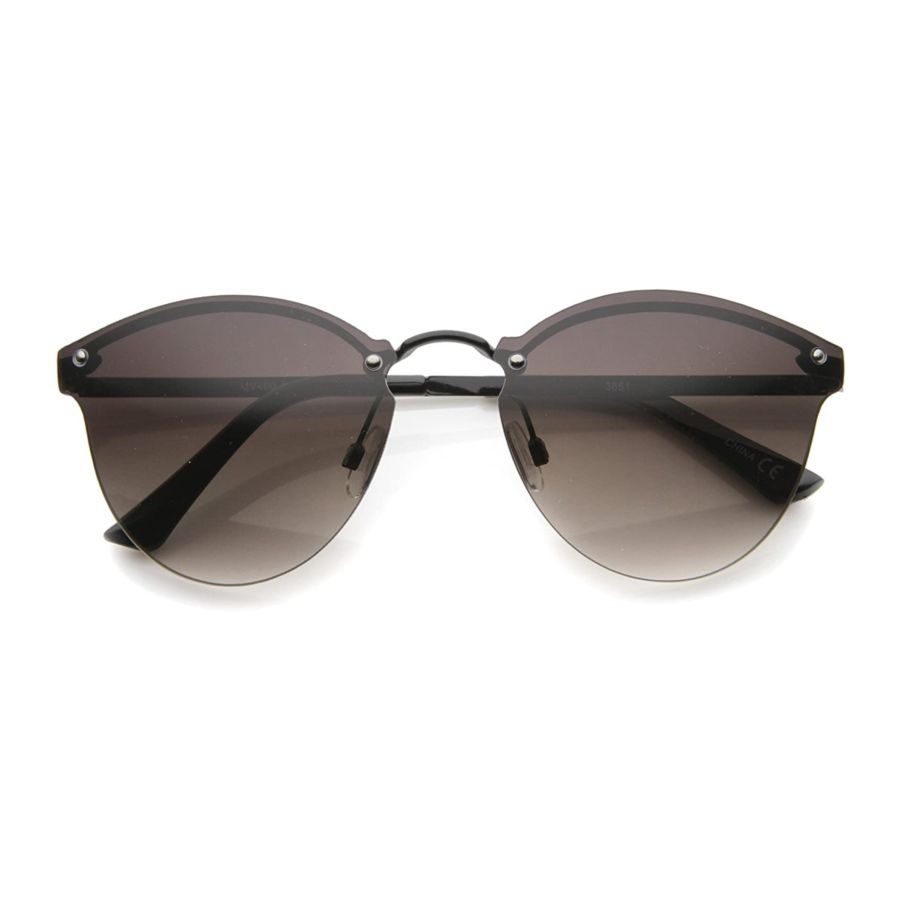 Womens Fashion Lightweight Rimless Metal Temple Cat Eye Sunglasses